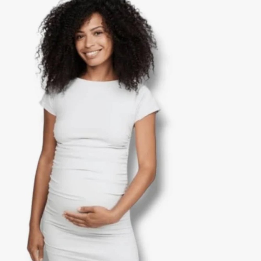 BLANQI Everyday Maternity Cap Sleeve Crew Neck Dress - Light Grey / M/L